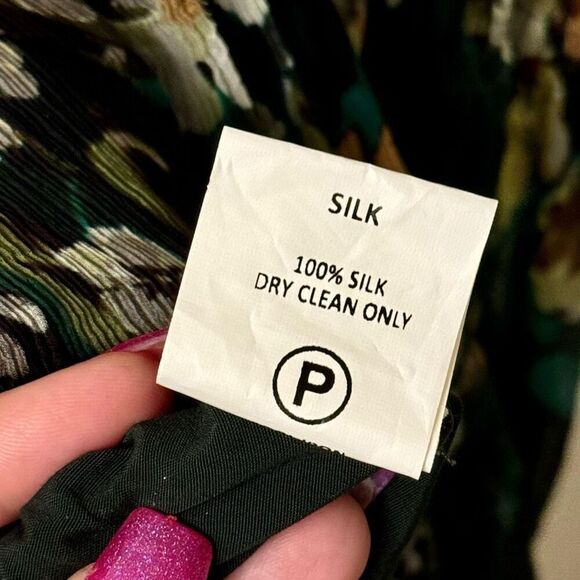 MLM Label 100% Silk Deep V-Neck Long Sleeve Floral Mini Dress Size Small - Picture 6 of 10